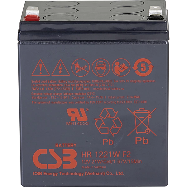 CSB Battery HR 1221W high-rate HR1221WF2 Bleiakku 12V 5Ah Blei-Vlies (AGM) (B x H x T) 90 x 106 x 70mm Flachstecker 6.35mm CSB Battery HR 1221W high-rate HR1221WF2 Bleiakku 12V 5Ah Blei-Vlies (AGM) (B x H x T) 90 x 106 x 70mm Flachstecker 6.35mm