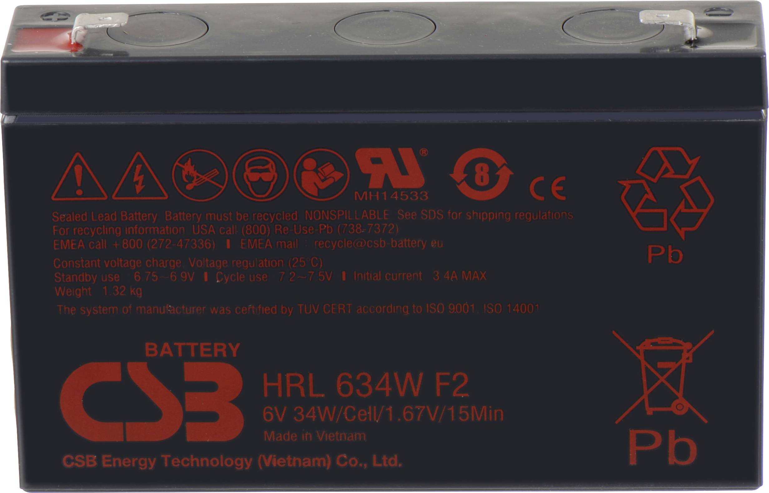 CSB Battery HRL 634W high-rate longlife HRL634W Bleiakku 6 V 8.4 Ah Blei-Vlies (AGM) (B x H x T) 15