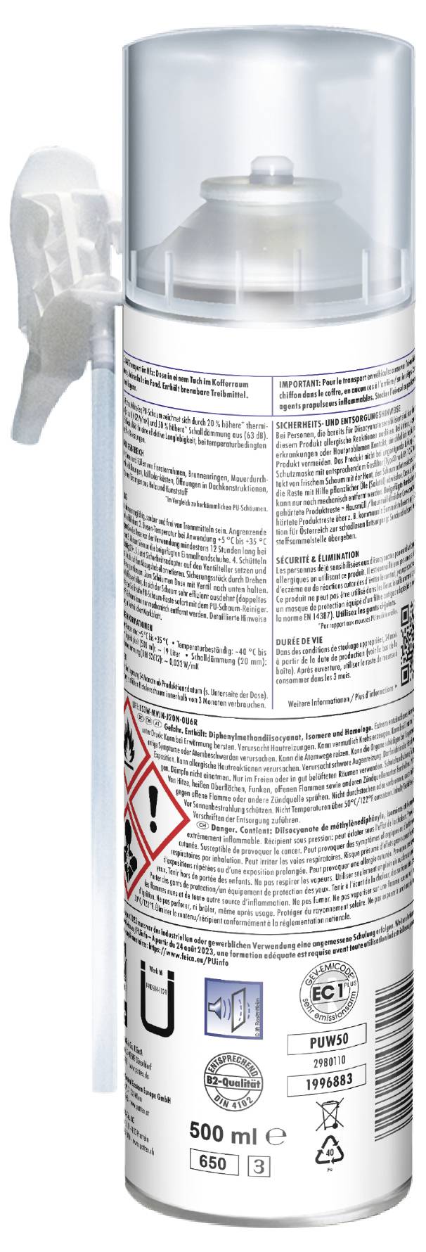 Pattex White Line Montageschaum Herstellerfarbe Weiß PUW50 500ml