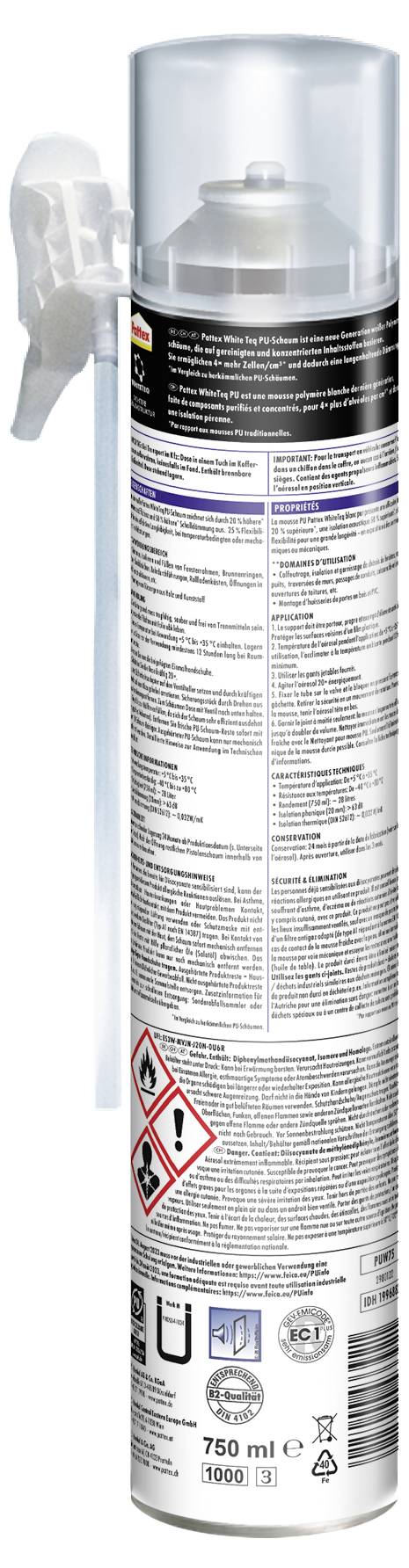 Pattex White Line Montageschaum Herstellerfarbe Weiß PUW75 750ml