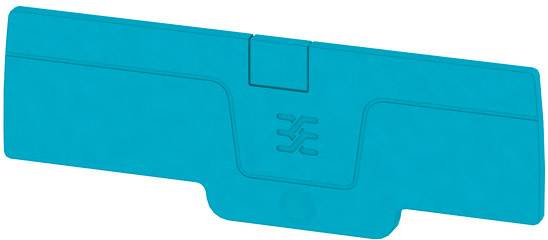 Blauer Kunststoffverschlussteil mit eingeprägtem Logo in der Mitte, verwendet zur Sicherung oder als Verbindungselement in technischen Anwendungen.