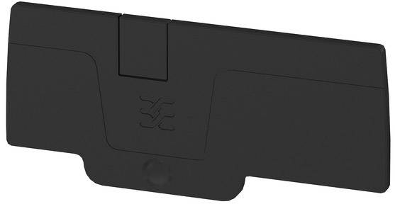 Ein schwarzes Plastikteil mit einem Scharnier an der Oberseite, möglicherweise eine Abdeckung oder ein Schutz für ein technisches Gerät.