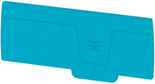 Blauer Visitenkartenhalter aus Kunststoff mit zentralem Schlitz und eingeprägtem Logo. Geeignet zur ordentlichen Aufbewahrung von Karten.
