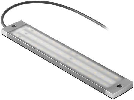 Rechteckige LED-Leuchte mit Metallrahmen und Kabel.