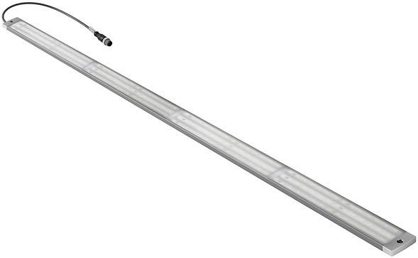 Eine lange, schmale LED-Leuchte mit einem Anschlusskabel an einem Ende, die zur Beleuchtung verwendet wird.