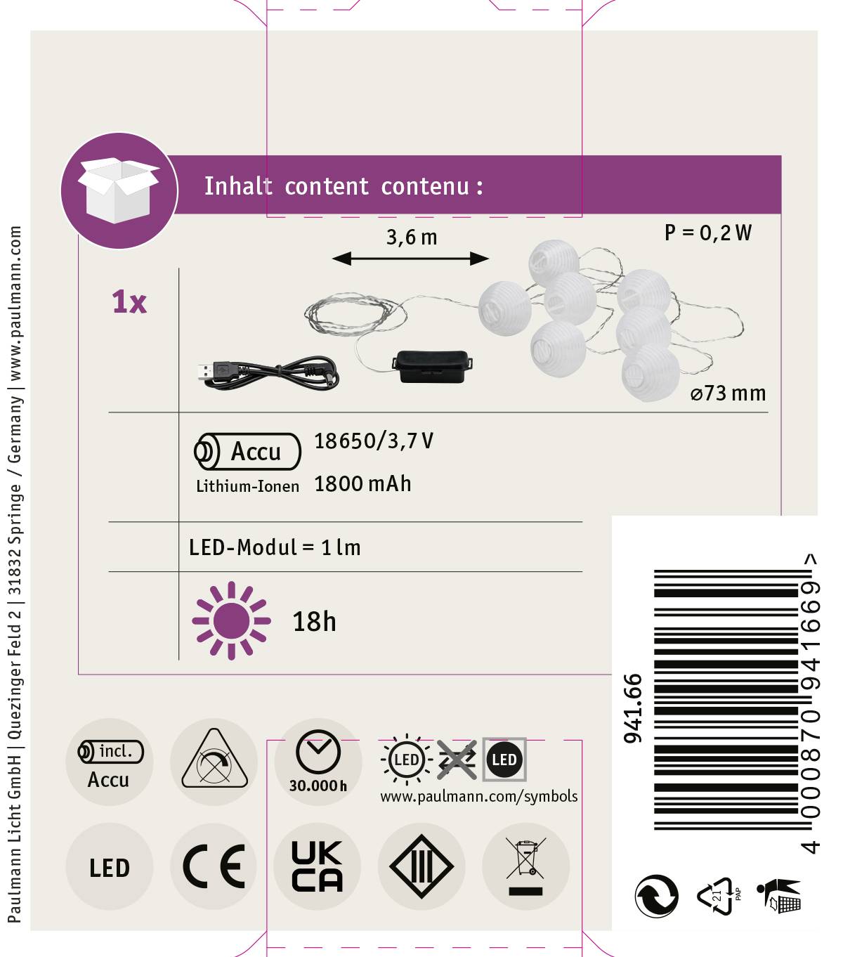 Paulmann 94166 Motiv-Lichterkette Lampion batteriebetrieben Anzahl Leuchtmittel 7 LED Warmweiß