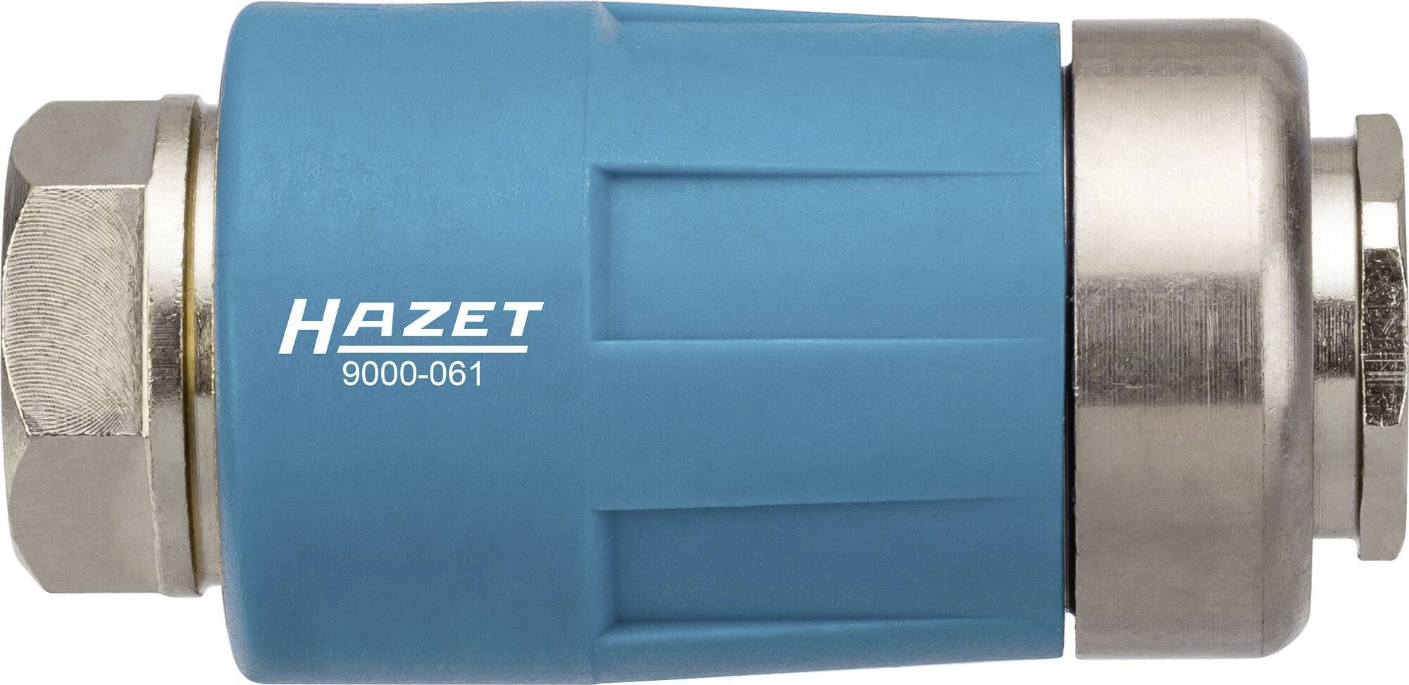 Blauer Druckluft-Sicherheitskupplungsstecker von Hazet, Modellnummer 9000-061, mit Metall- und Kunststoffelementen.
