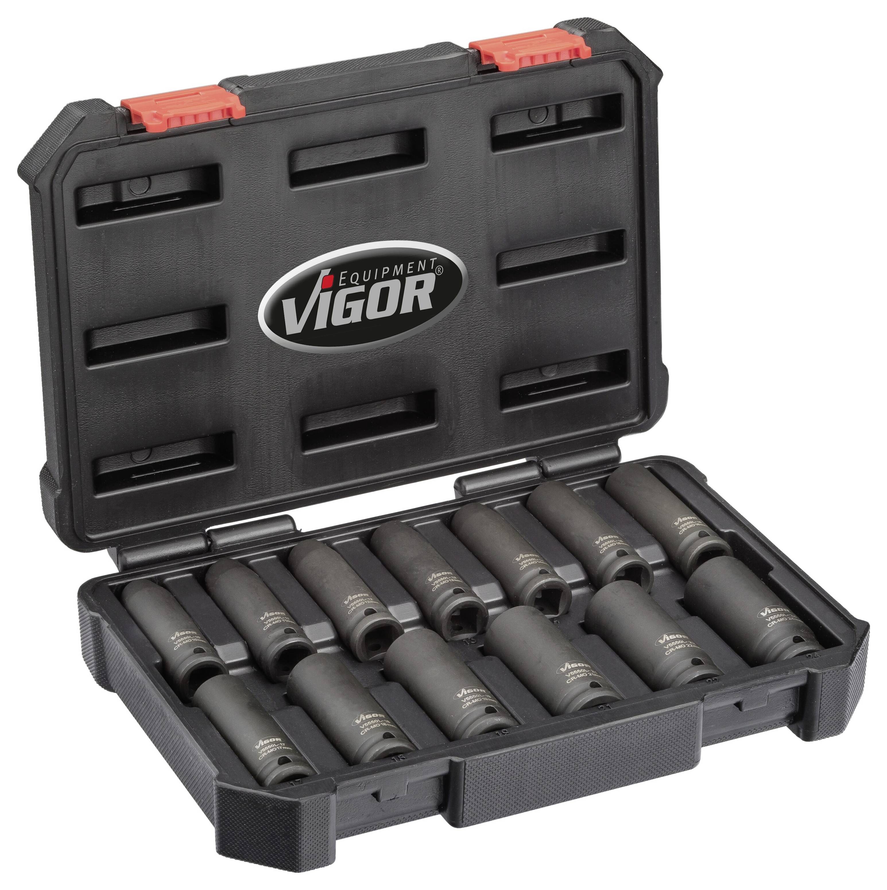 Vigor V5550L Außen-Sechskant Kraft-Steckschlüsseleinsatz-Set 13teilig 1/2" (12.5 mm)