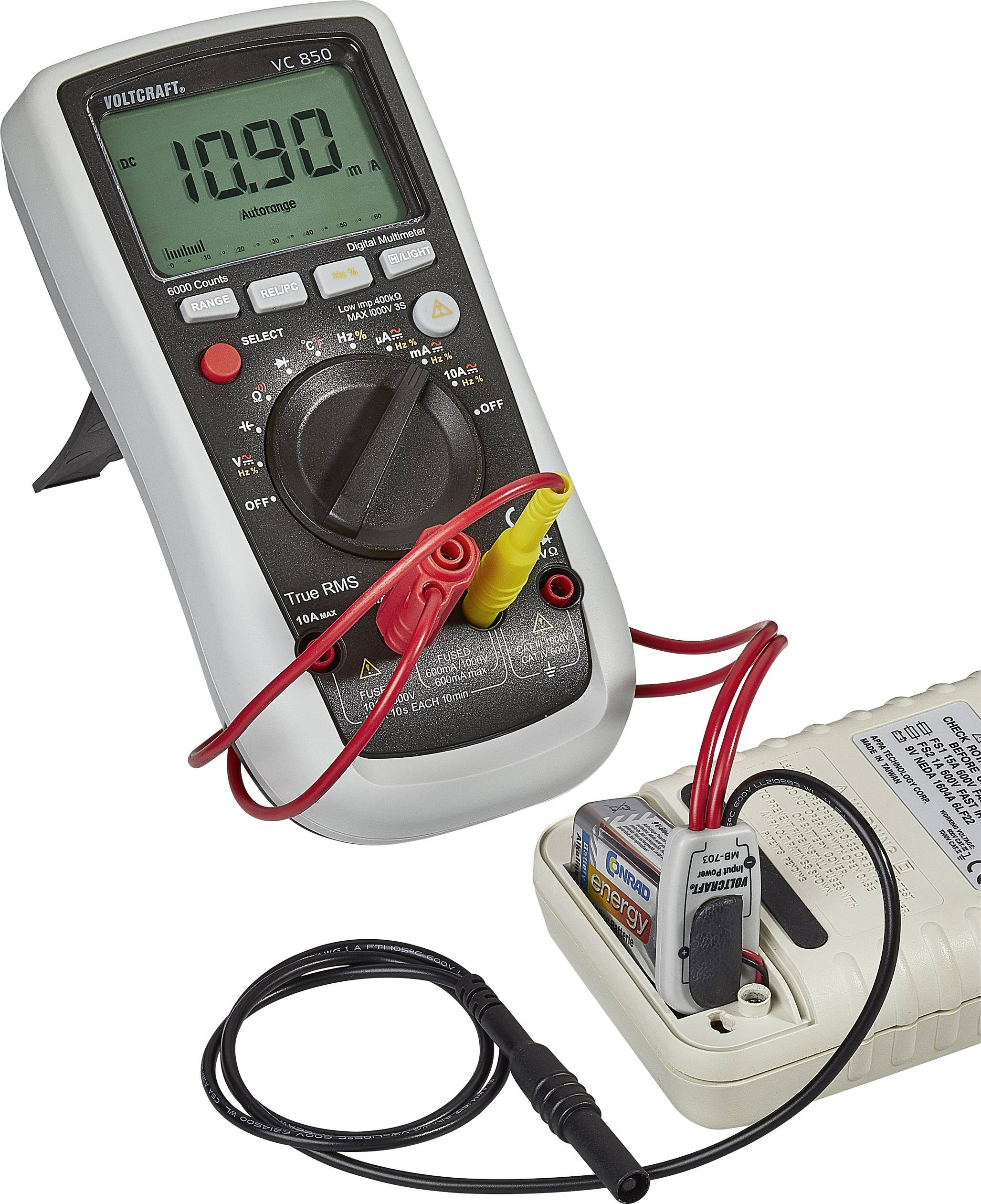 VOLTCRAFT MB-703 Messadapter 9V Blockbatterieanschluss - Stecker 4mm gerade Schwarz, Rot