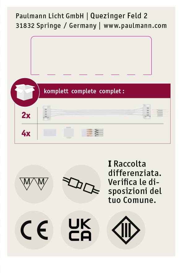 Paulmann 70918 Verbinder-Set 60 W (max) Kabellänge: 10.00 cm 12 V Kunststoff (L x B x H) 100 x 16 x 7 mm 2 St.