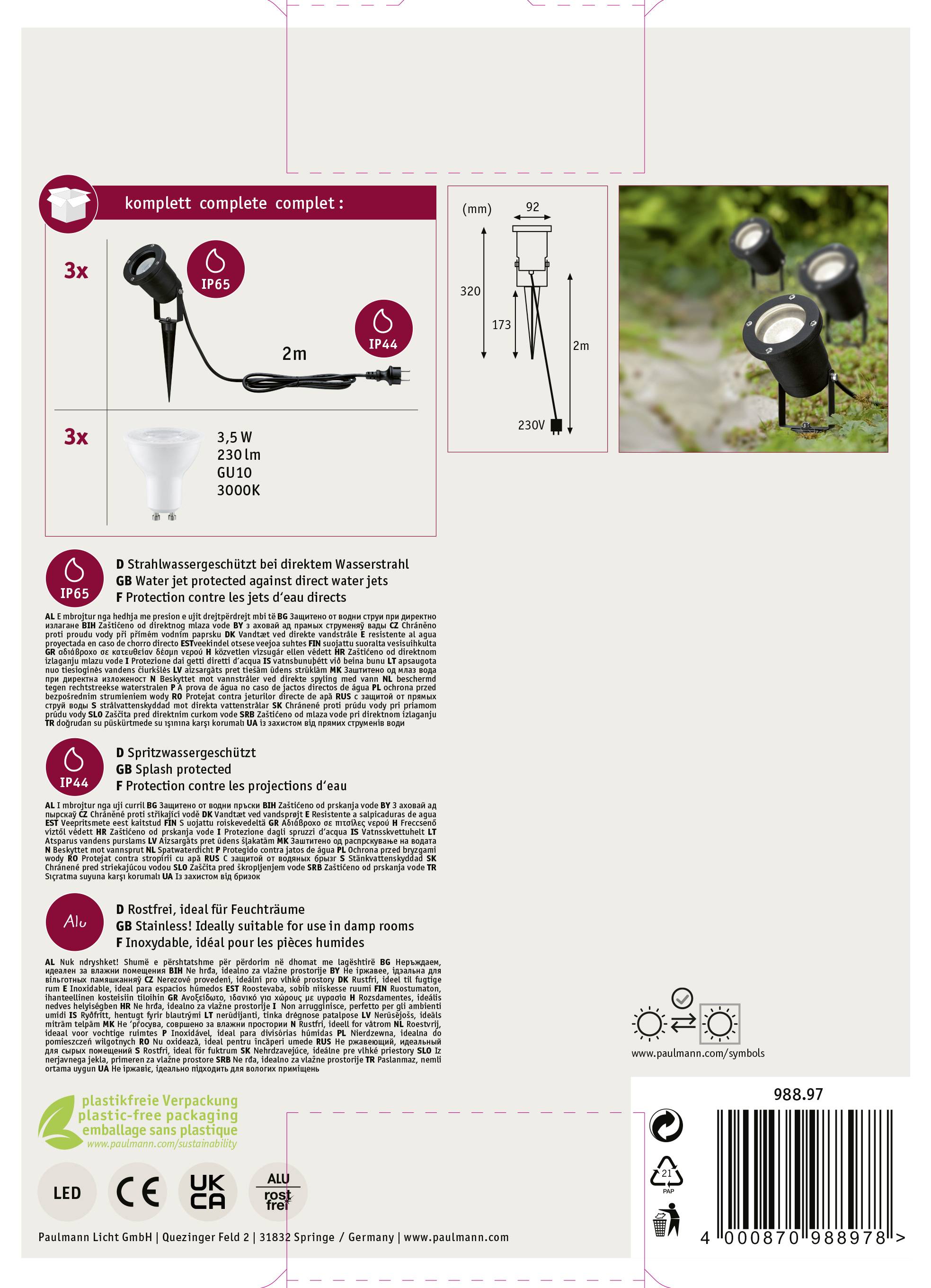 Paulmann 98897 LED-Gartenstrahler 3er Set LED GU10 10.5W Schwarz