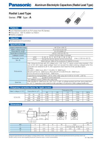 Panasonic EEUFM1C222 Elektrolyt-Kondensator radial bedrahtet 5.00mm 2200 µF 16V 20% (Ø) 12.50mm Ta