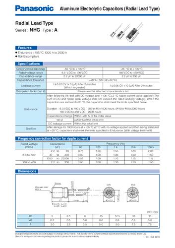 Panasonic ECA2GHG010 Elektrolyt-Kondensator radial bedrahtet 2.50mm 1 µF 400V 20% (Ø) 6.30mm Tape