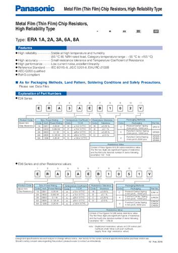 Panasonic ERA2AEB104X Metallschicht-Widerstand 100kΩ SMD 0402 0.063W 0.1% 25 ±ppm/°C Tape cut