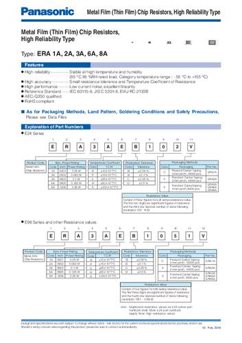 Panasonic ERA3AEB184V Metallschicht-Widerstand 180kΩ SMD 0603 0.1W 0.1% 25 ±ppm/°C Tape cut
