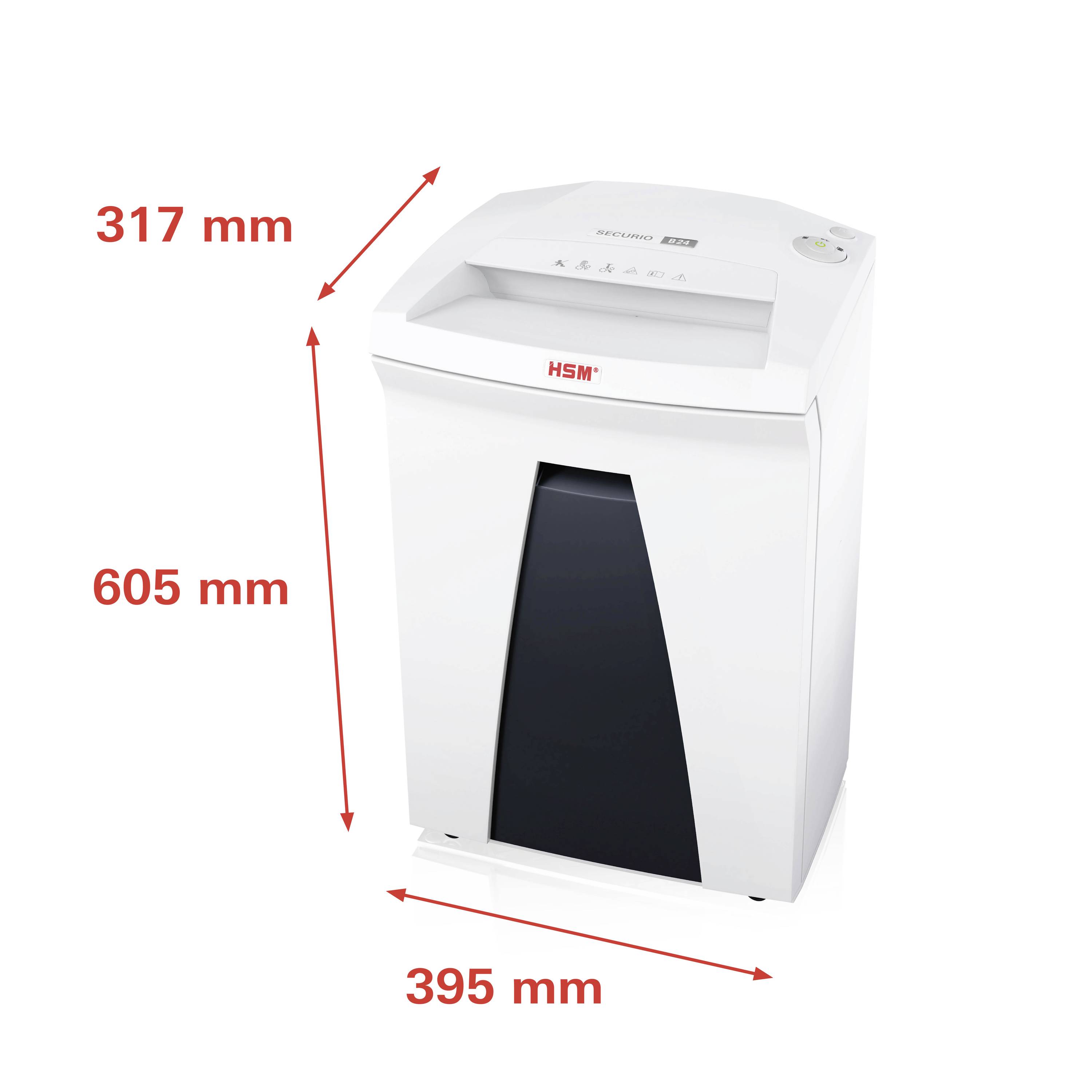 HSM SECURIO B24 Aktenvernichter 16 Blatt Partikelschnitt 4.5 x 30 mm P-4 34 l Vernichtet auch CDs, DVDs, Heftklammern, Büroklammern, Kreditkarten