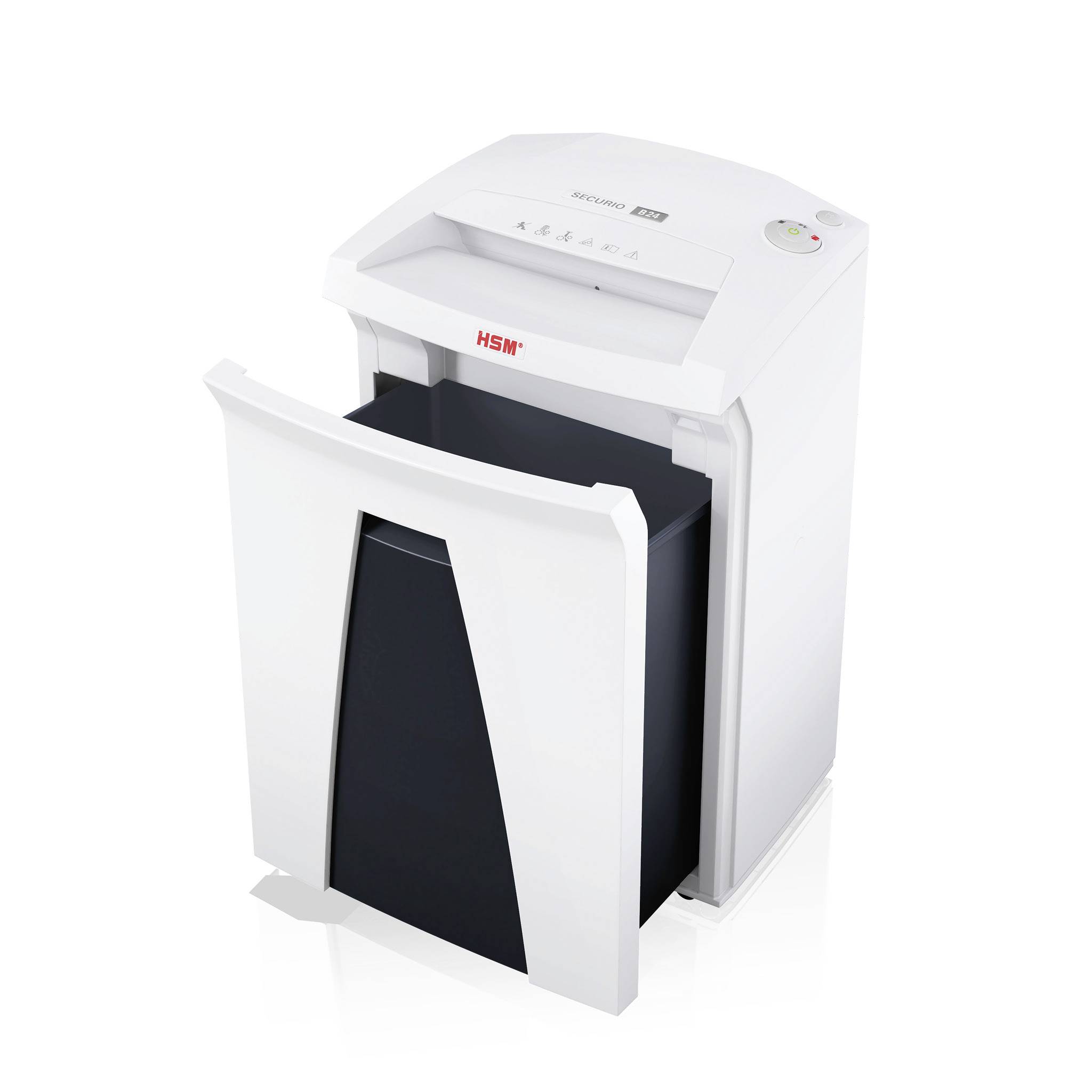 HSM SECURIO B24 Aktenvernichter 16 Blatt Partikelschnitt 4.5 x 30 mm P-4 34 l Vernichtet auch CDs, DVDs, Heftklammern, Büroklammern, Kreditkarten