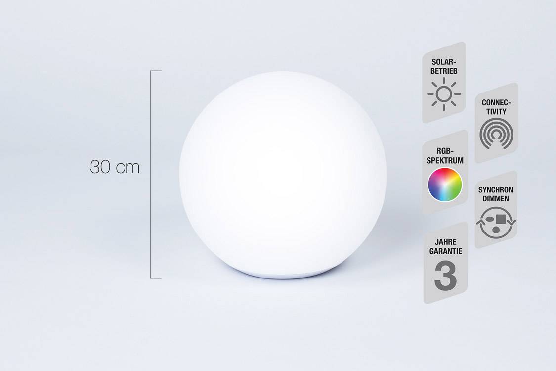 Telefunken Solar-Gartenleuchte Ball Connectivity T90230 Kugel LED 9.6W RGBW Weiß
