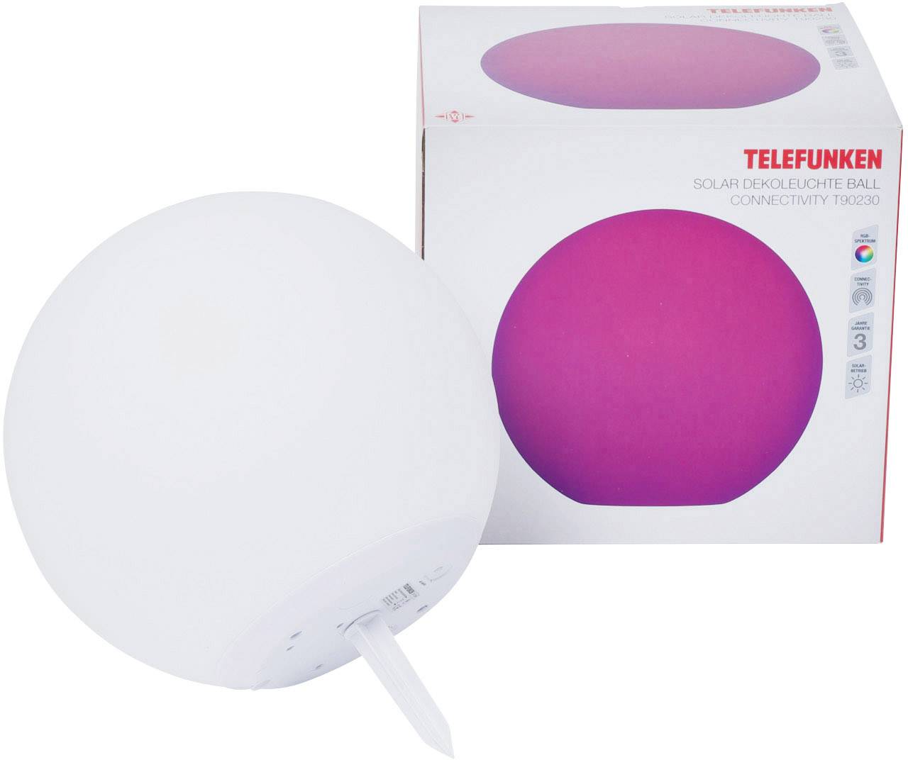 Telefunken Solar-Gartenleuchte Ball Connectivity T90230 Kugel LED 9.6W RGBW Weiß