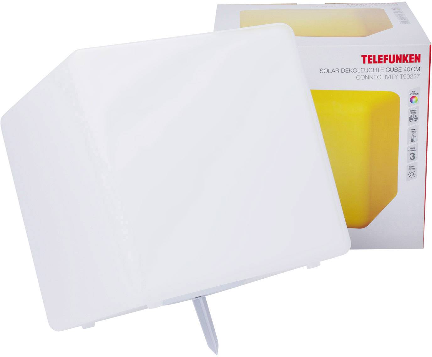 Telefunken Solar-Gartenleuchte Cube Connectivity T90227 Würfel LED 9.6W RGBW Weiß