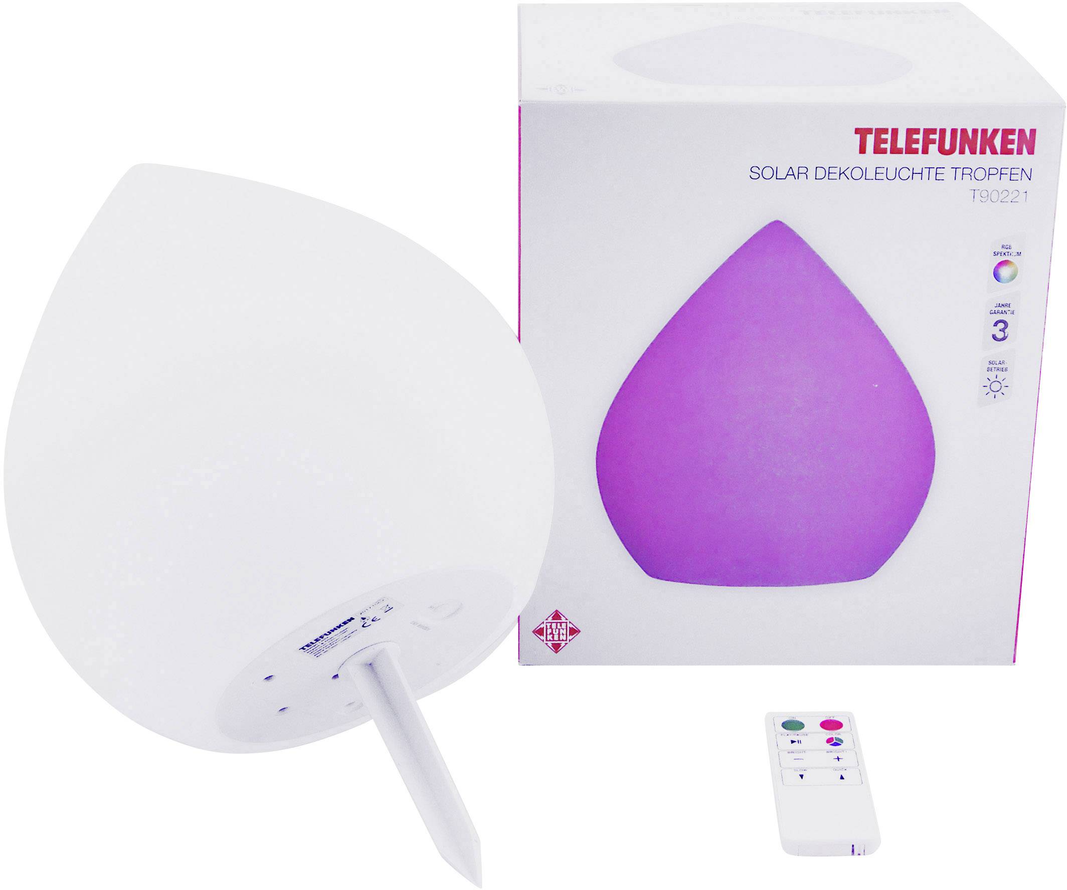 Solar-Gartenleuchte Tropfen (Ø x H) 22 cm x 26 cm LED 3.2 W  Telefunken Drop T90221 Weiß