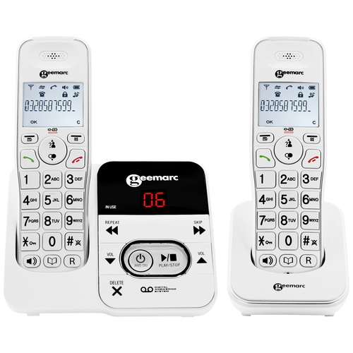 Geemarc AMPLIDECT 295-2 Téléphone sans fil pour séniors répondeur téléphonique écran éclairé blanc