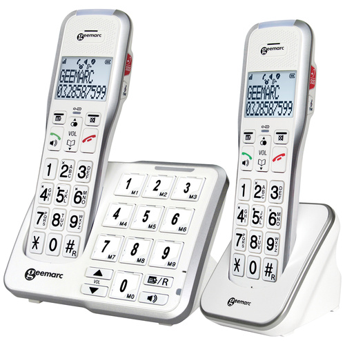 Geemarc AMPLIDECT 595-2 PHOTO Schnurloses Seniorentelefon Anrufbeantworter, Foto-Tasten Beleuchtetes Display Weiß