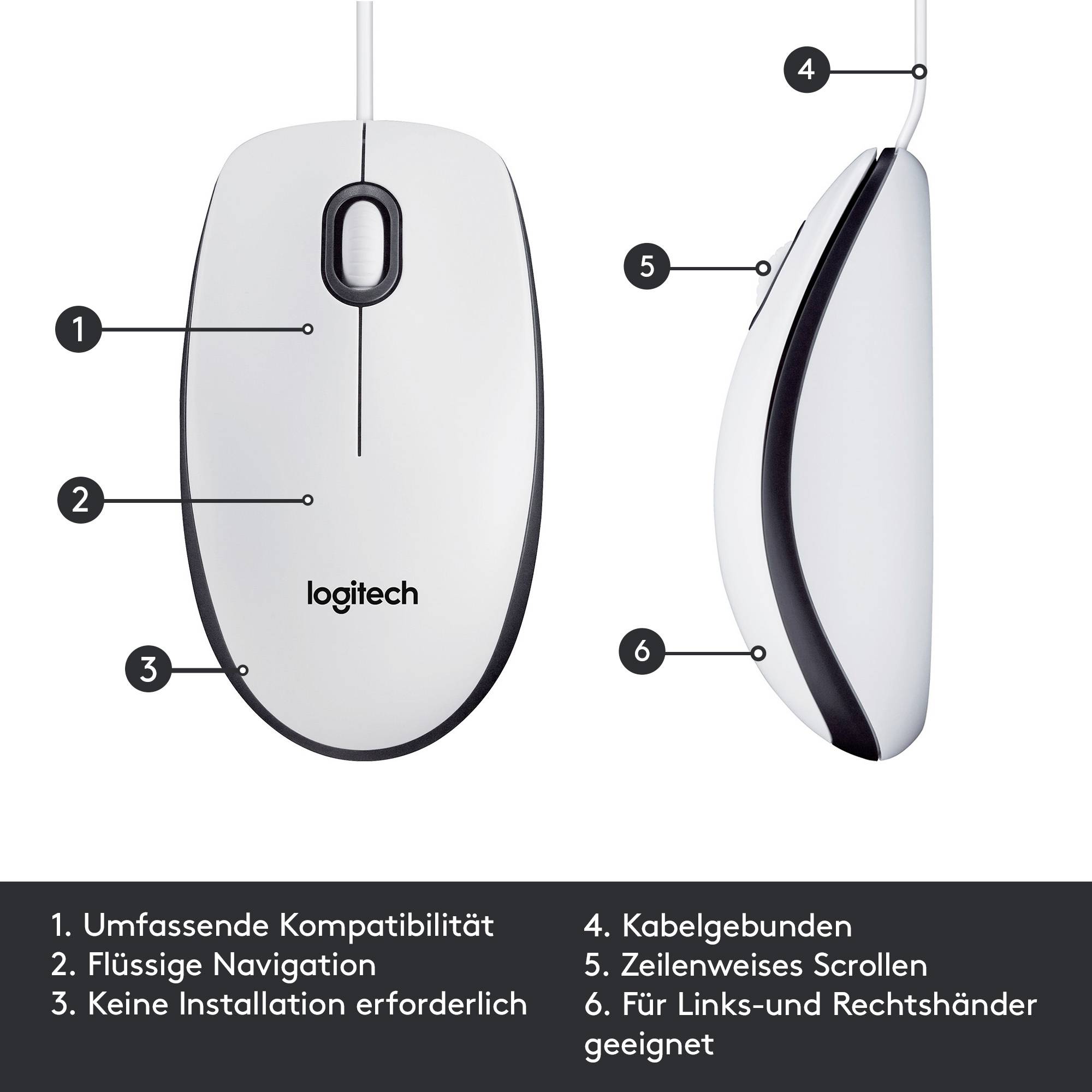 Logitech M100 Maus USB Optisch Weiß 3 Tasten 1000 dpi