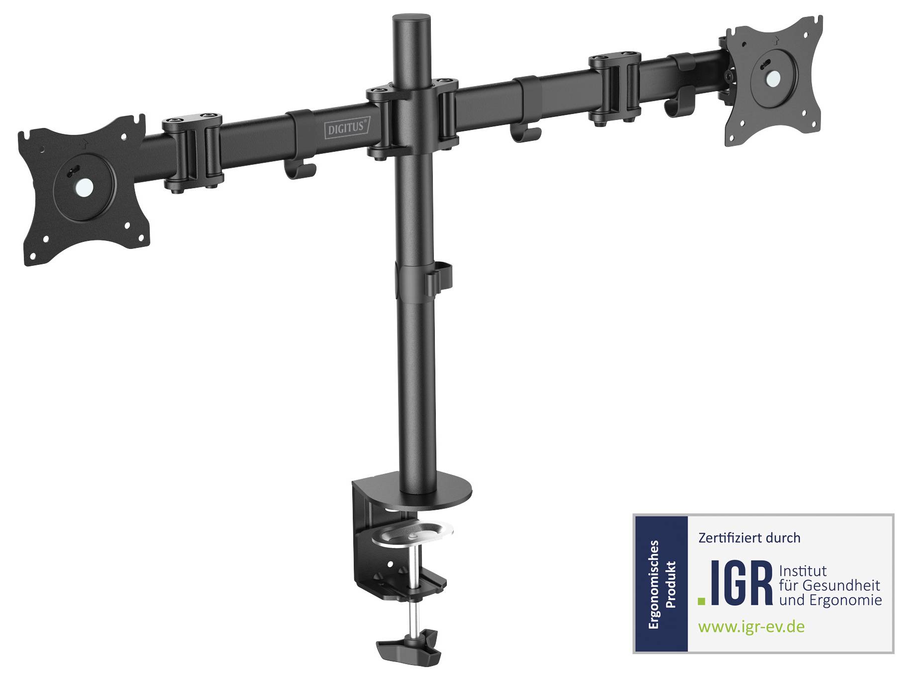Digitus DA-90349 2fach Monitor-Tischhalterung 38,1cm (15") - 68,6cm (27") Schwarz Drehbar, Höhenverstellbar, Neigbar, Schwenkbar
