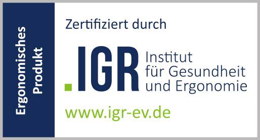 'Zertifiziert durch IGR - Institut für Gesundheit und Ergonomie. Ergonomisches Produkt.' Website: www.igr-ev.de