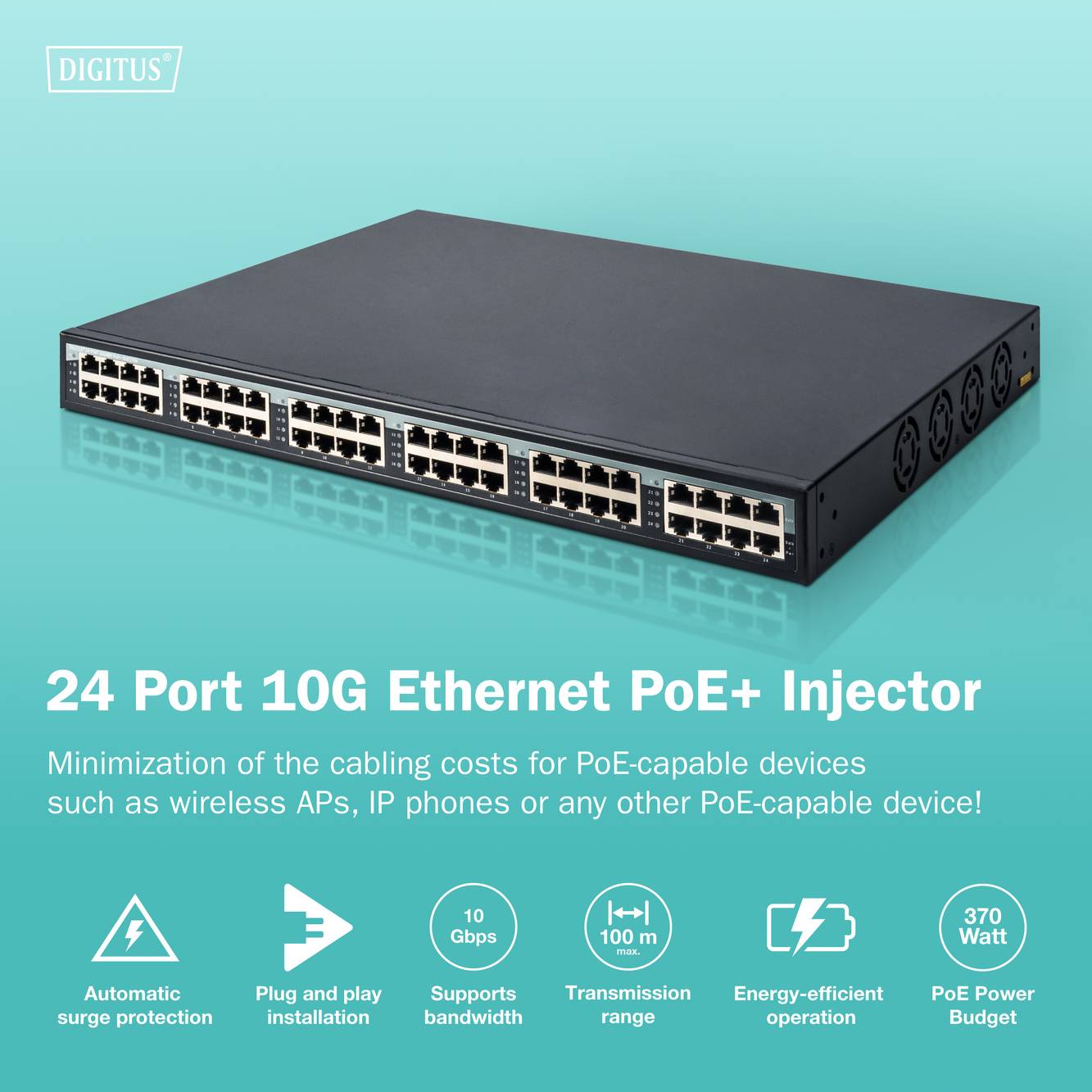 Digitus DN-95117 PoE Injektor 1 GBit/s IEEE 802.3af (12.95 W), IEEE 802.3at (25.5 W)