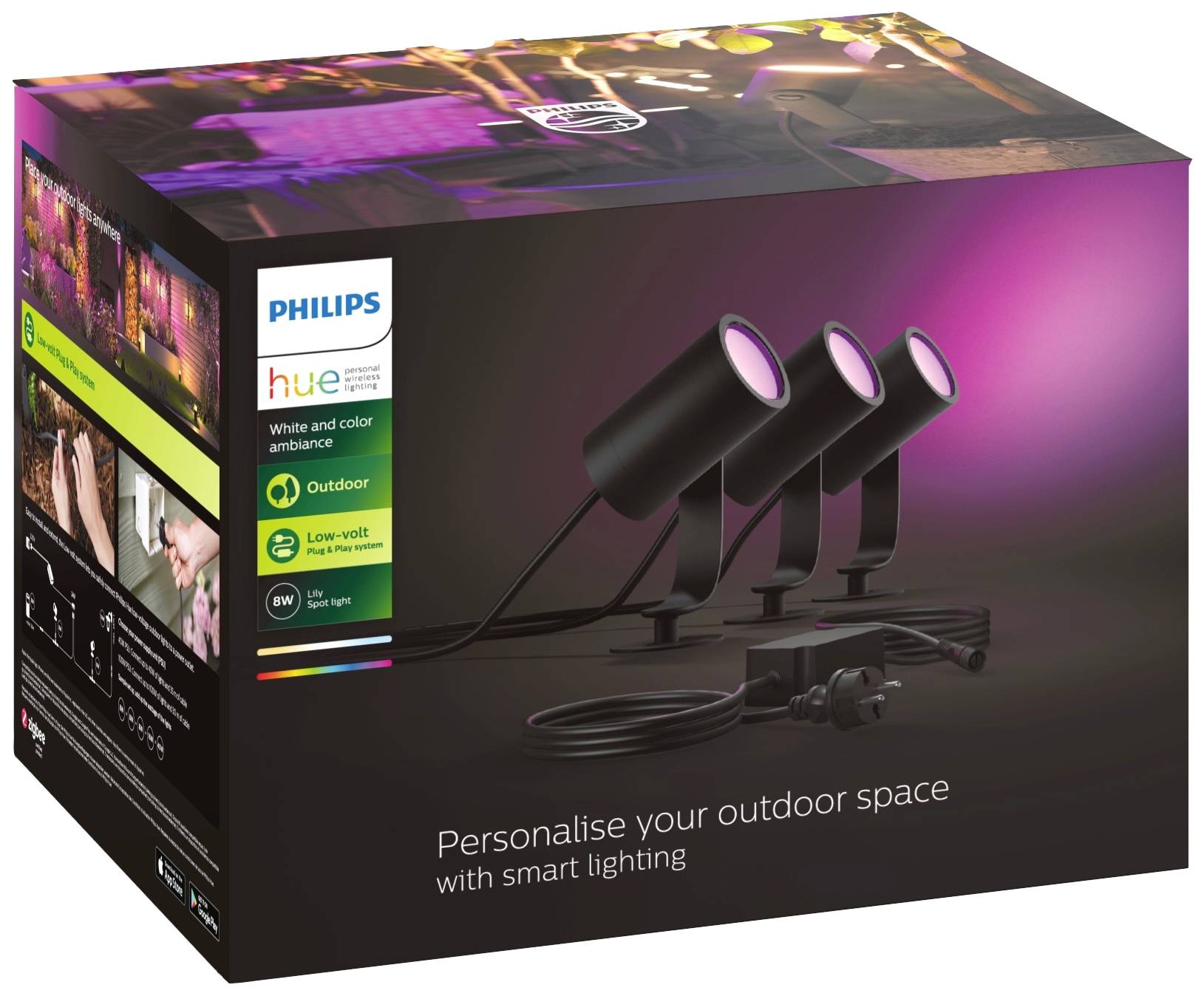 Philips Lighting Hue LED-Gartenspot Basis-Set 1741430P7 Lily LED fest eingebaut 24 W RGBW