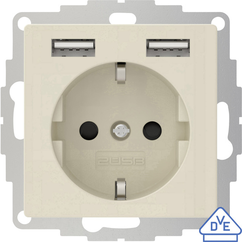 2USB 2U-449290 Unterputz-Steckdose VDE, mit USB, erhöhter Berührungsschutz IP20 Creme-Weiß, Glanzeffekt