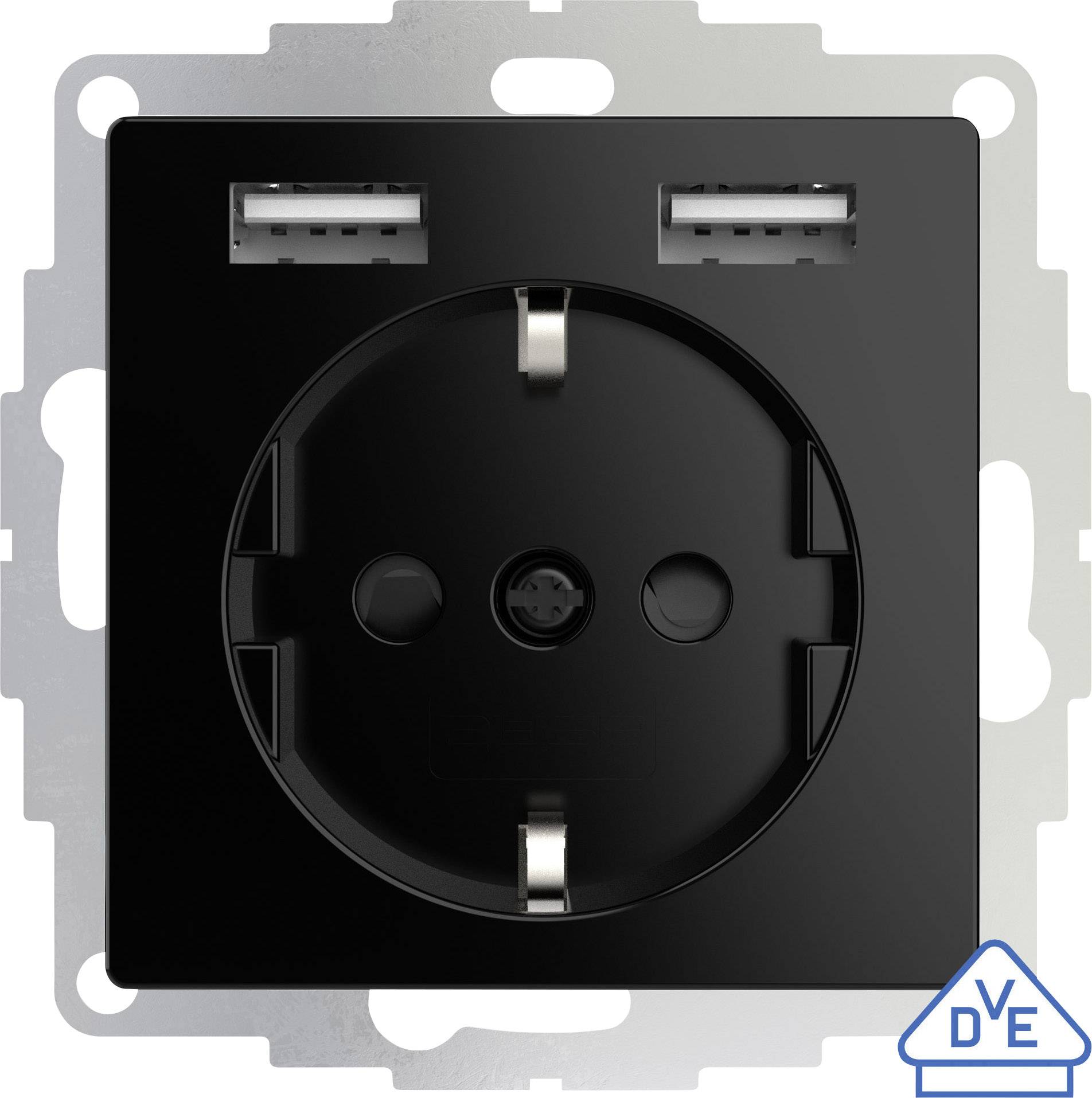 2USB 2U-449313 Unterputz-Steckdose VDE, mit USB, erhöhter Berührungsschutz IP20 Schwarz