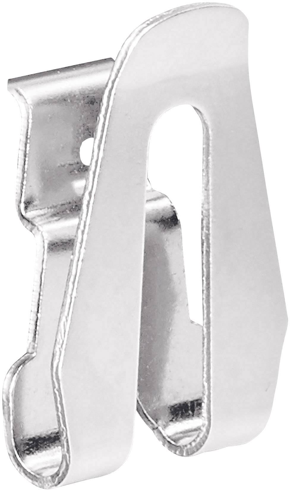Ein silberner Metallclip, der zur Befestigung von Papieren oder kleinen Objekten verwendet wird.