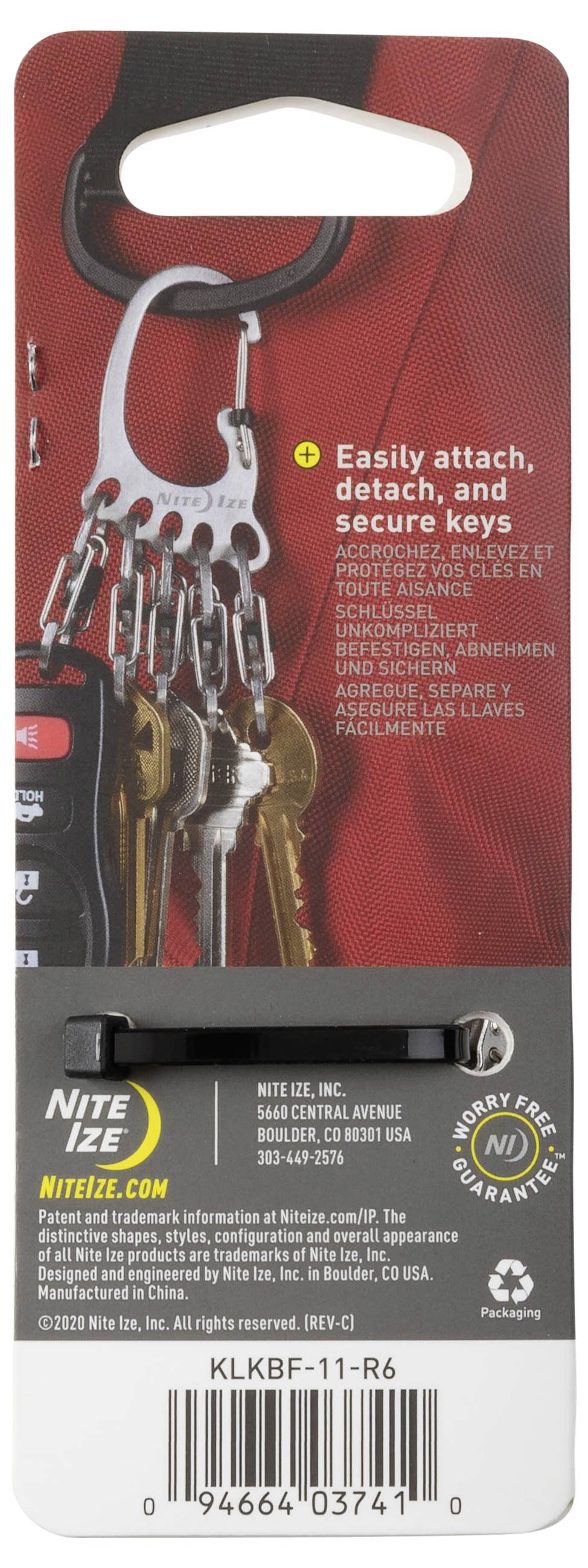 NITE Ize Schlüssel-Karabiner KLKBF-11-R6 BigFoot Locker KeyRack Edelstahl 1St.