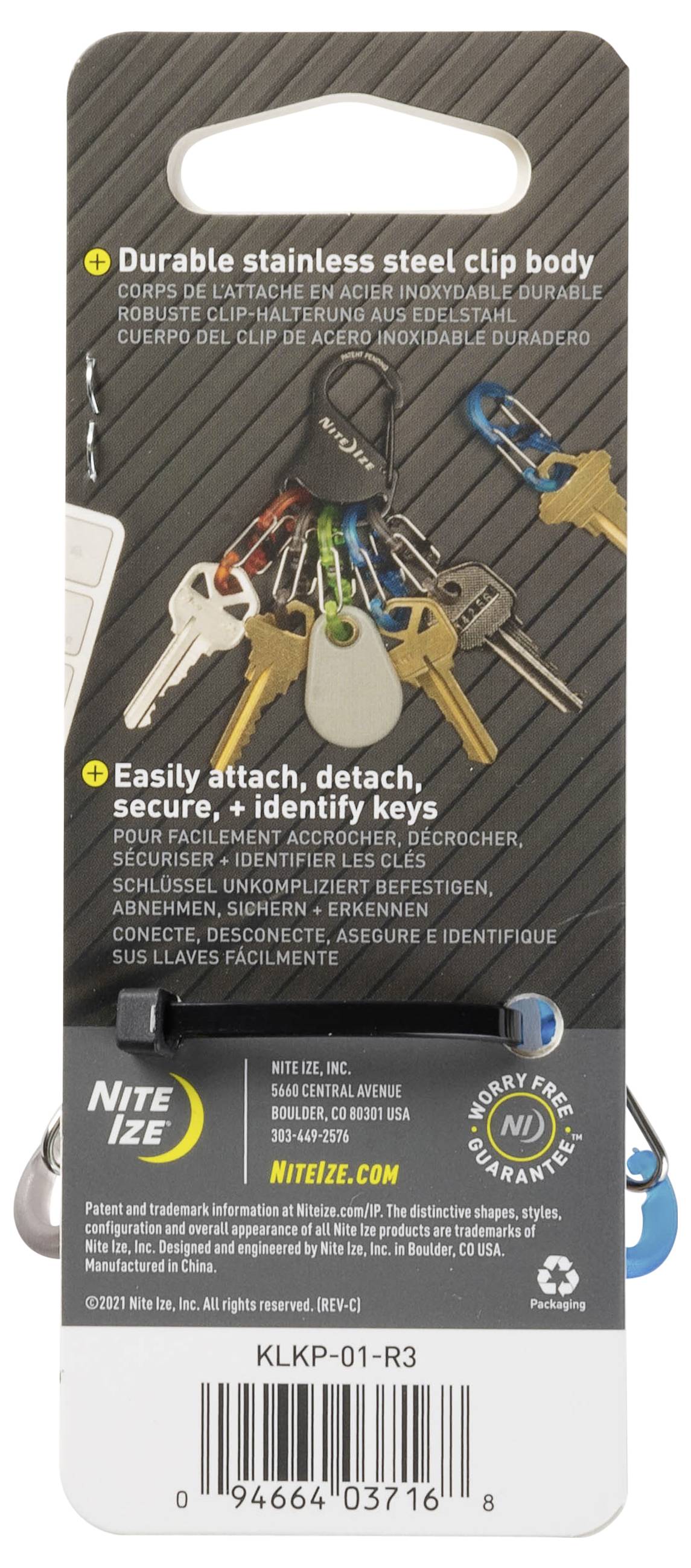 NITE Ize Schlüssel-Karabiner KLKP-01-R3 Schwarz, Türkis, Orange, Grau, Grün 1St.