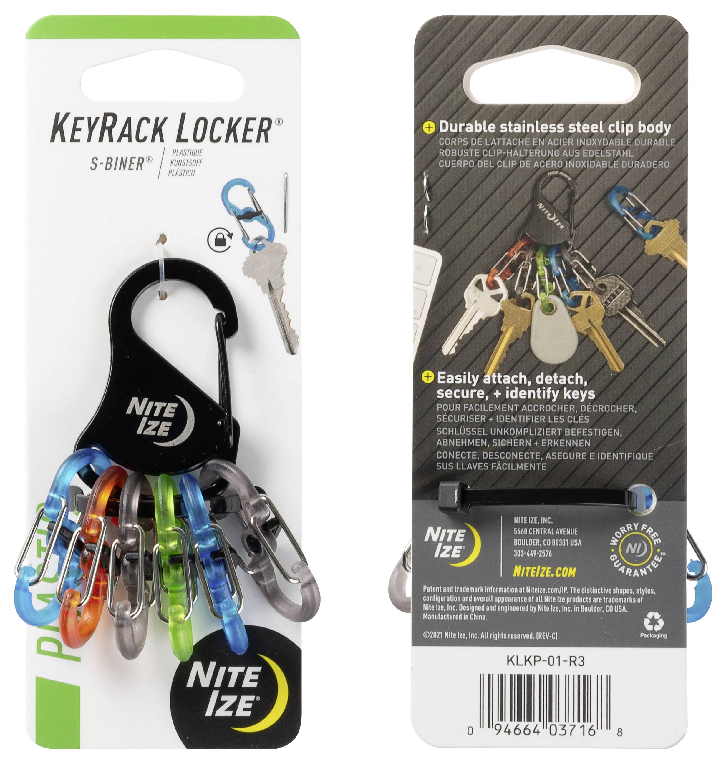 NITE Ize Schlüssel-Karabiner KLKP-01-R3 Schwarz, Türkis, Orange, Grau, Grün 1St.