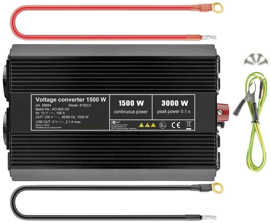 Goobay Wechselrichter SPW IT 1500W 12 V/DC - 230 V/AC, 5 V/DC