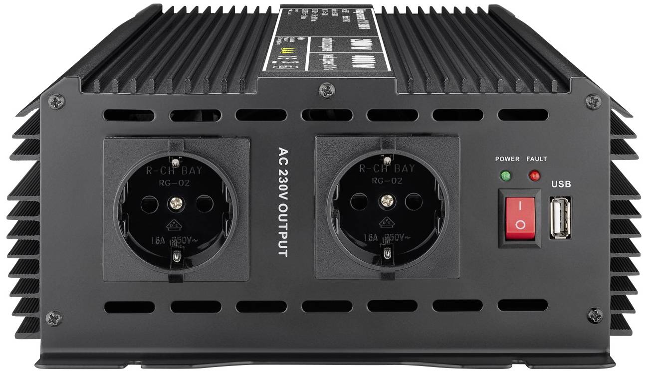 Goobay Wechselrichter SPW IT 2000W 12 V/DC - 230 V/AC, 5 V/DC