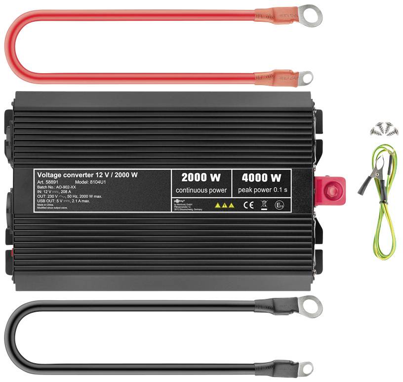 Goobay Wechselrichter SPW IT 2000W 12 V/DC - 230 V/AC, 5 V/DC