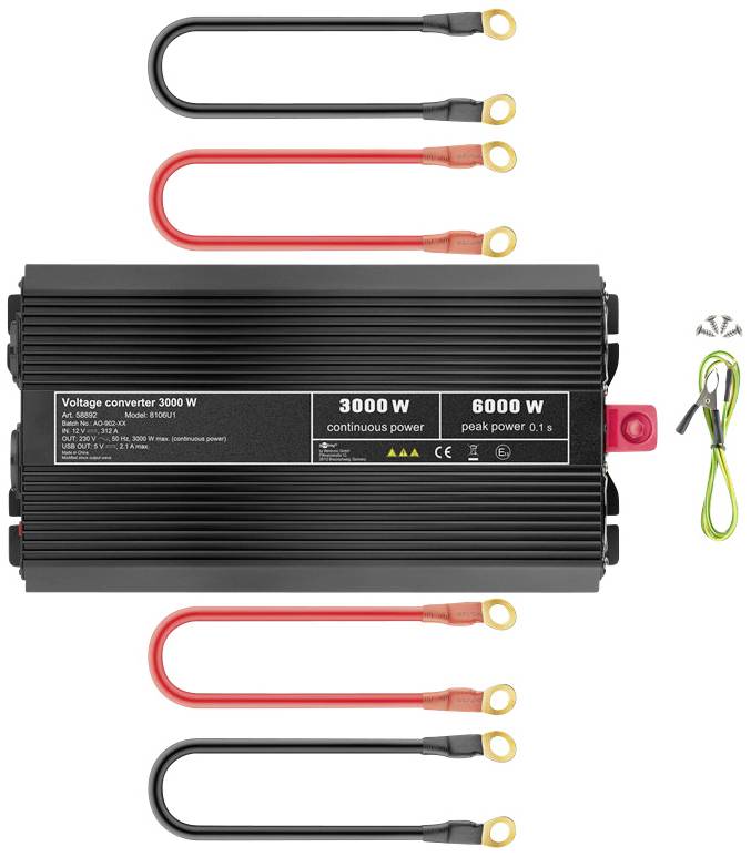 Goobay Wechselrichter SPW IT 3000W 12 V/DC - 230 V/AC, 5 V/DC