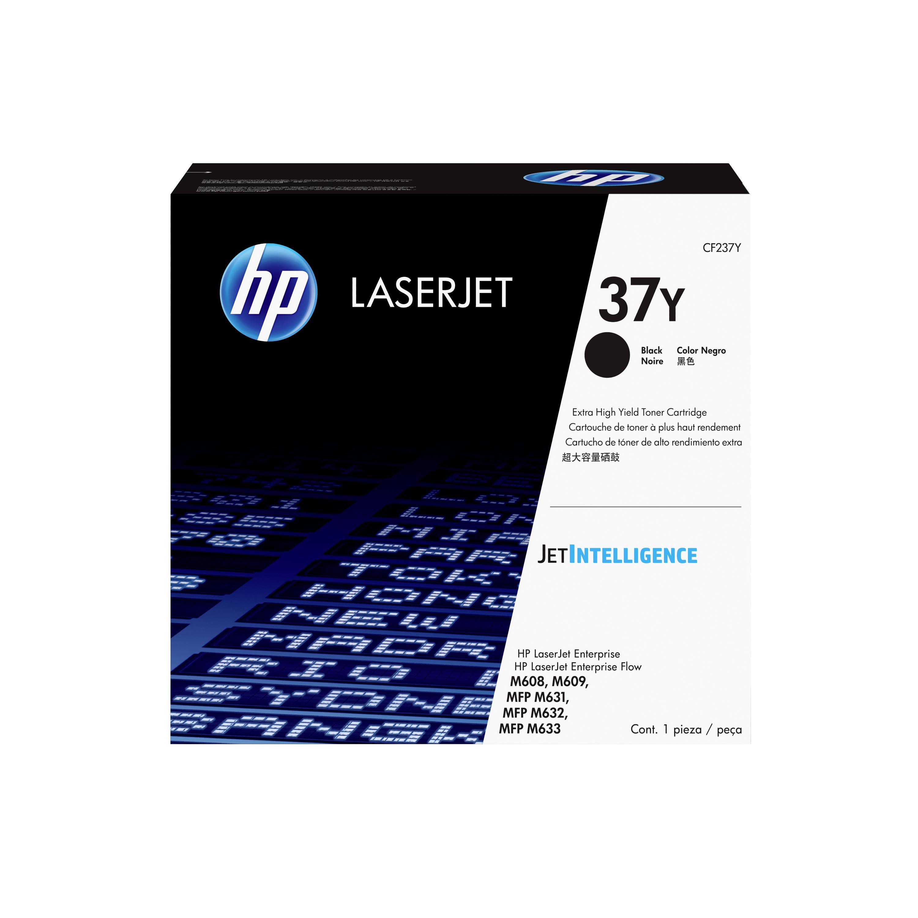 HP LaserJet 37Y Schwarz-Tonerpatrone in einer Schachtel mit HP-Logo und „JetIntelligence
