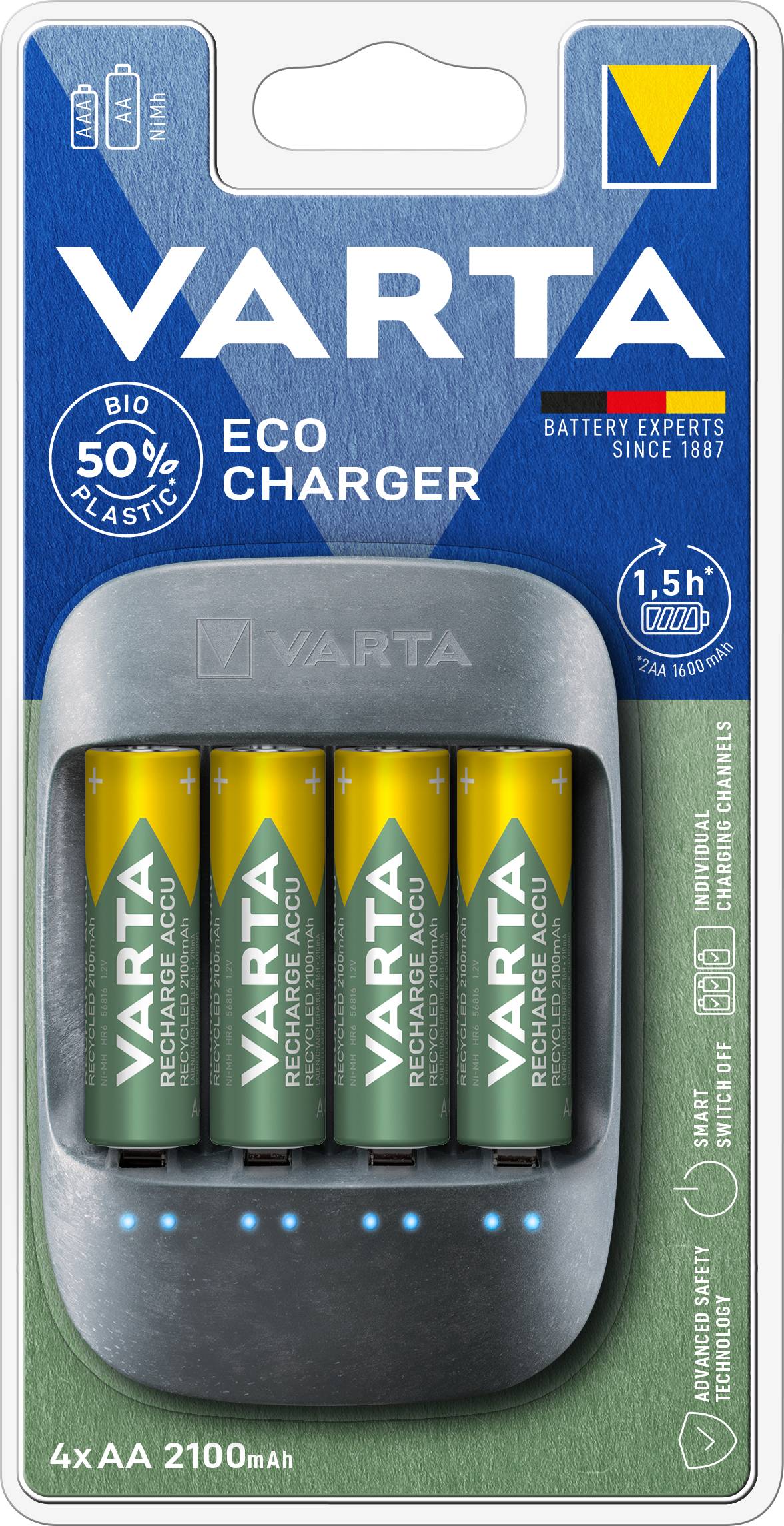 Varta Eco Charger 4x56816 Rundzellen-Ladegerät NiMH Micro (AAA), Mignon (AA)