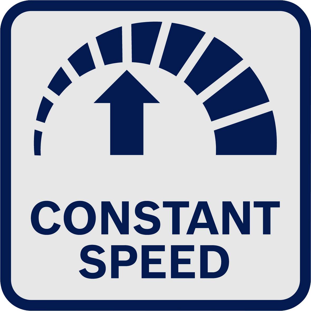 Ein Symbol mit einem Pfeil nach oben, umgeben von einem halbkreisförmigen Muster und der Beschriftung 'CONSTANT SPEED'.
