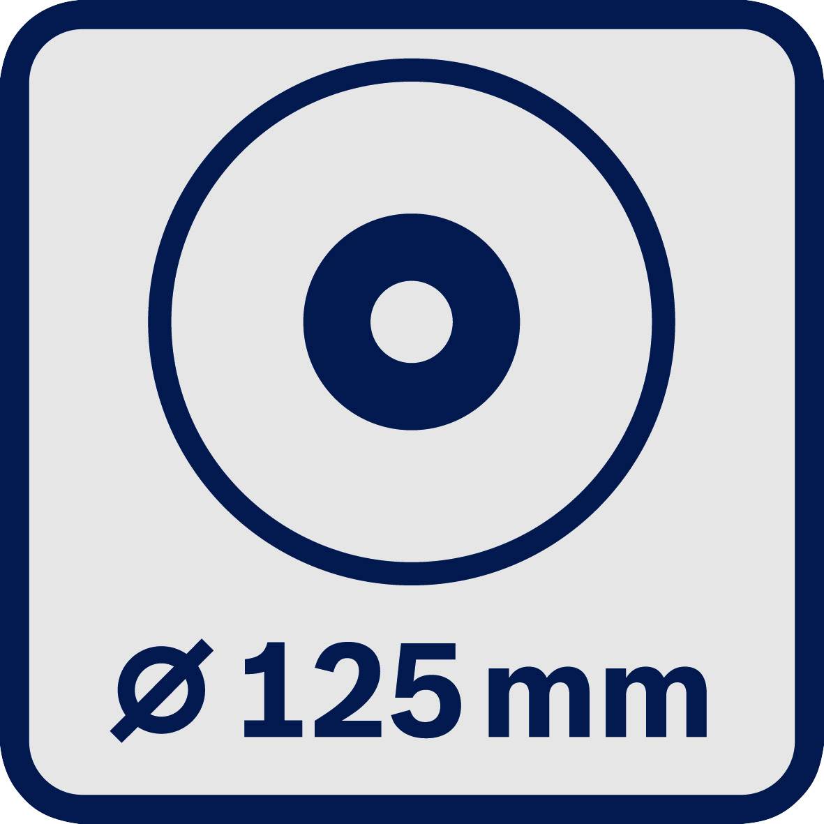 Symbol eines Kreises mit innenliegendem Punkt, Durchmesserangabe: Ø 125 mm.