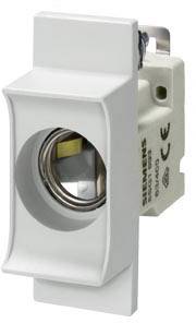 Elektronischer Bauteil mit weißem Gehäuse und runder Öffnung. Eventuell Teil eines Schalters oder einer elektrischen Verbindung.