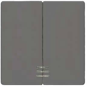 Ein graues, rechteckiges Objekt mit zwei vertikalen Teilen und drei horizontalen Linien unten rechts.