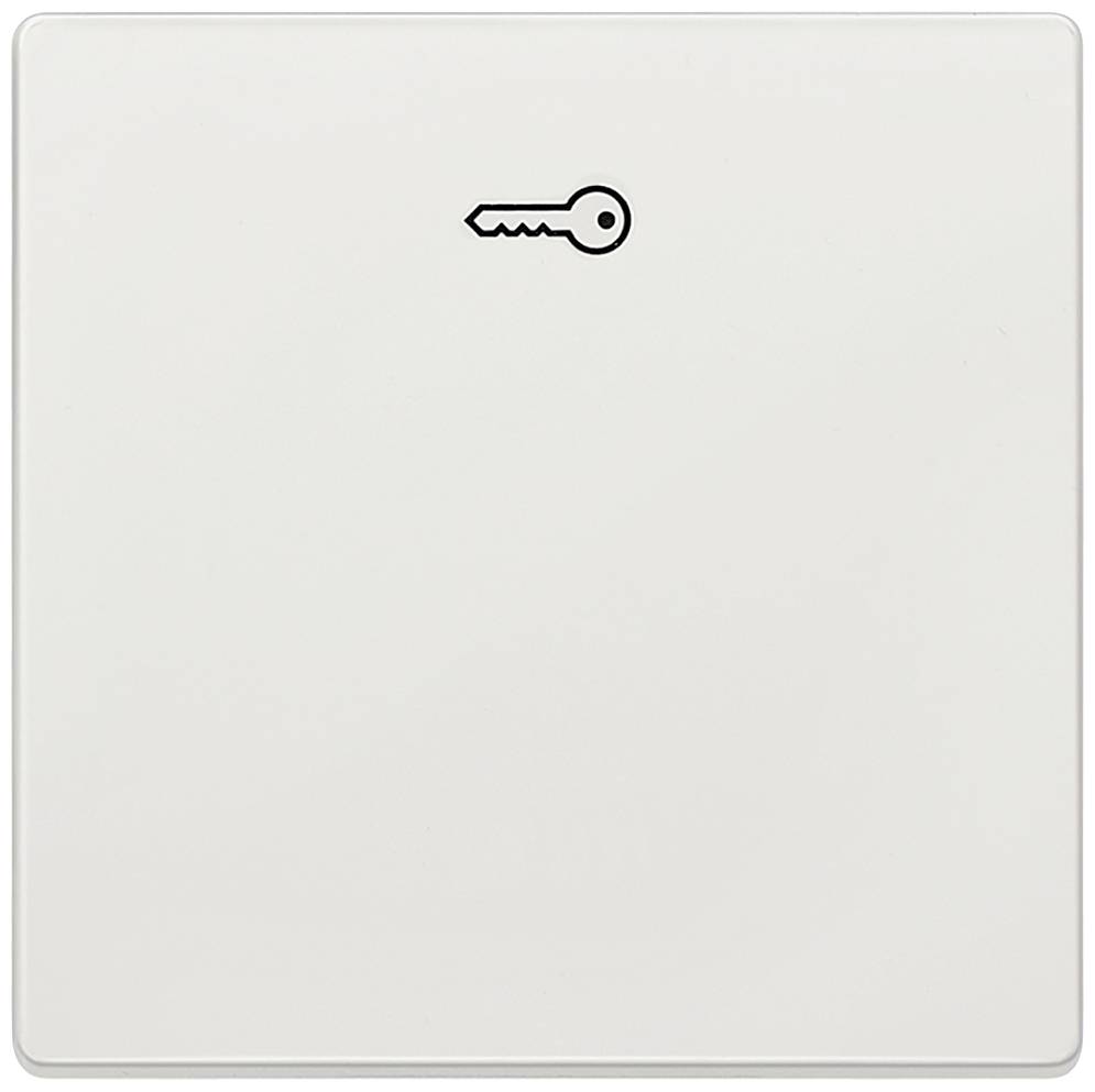 Eine weiße Wandplatte mit einem kleinen schwarzen Schlüsselsymbol in der Mitte.