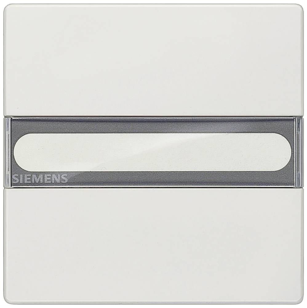 Ein weißer Lichtschalter mit der Aufschrift 'Siemens' auf der unteren linken Seite. Minimalistisches Design.